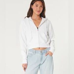 Hollister Co. Oversized Cropped White Full Zip Hoodie Sz Small